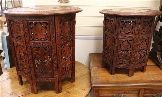 A graduated pair of Indian inlaid hardwood occasional tables, Diam. 53cm and 46cm
